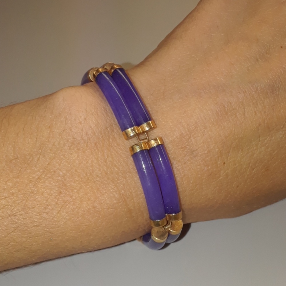 Vintage Purple Jade and 14K gold Bracelet